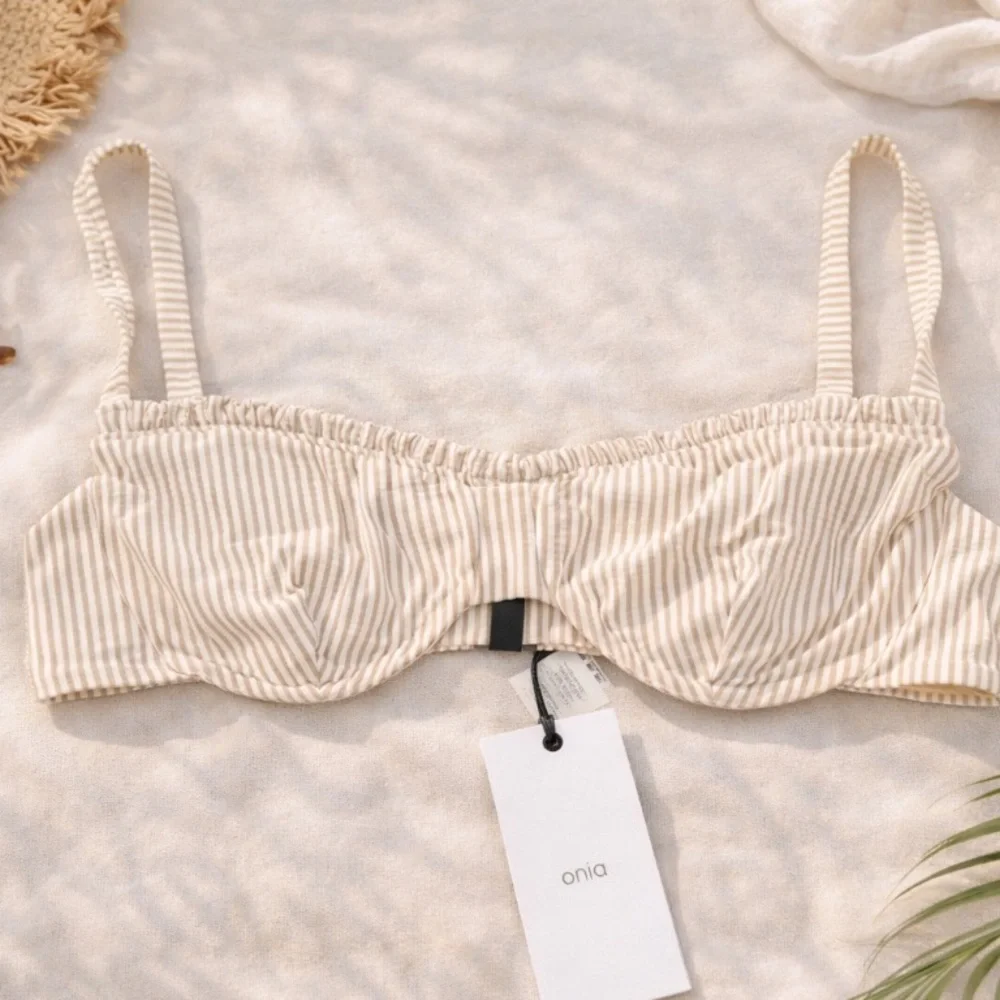 New! Onia Marilyn Stripe Ruffle Bikini Top Size Large 38011